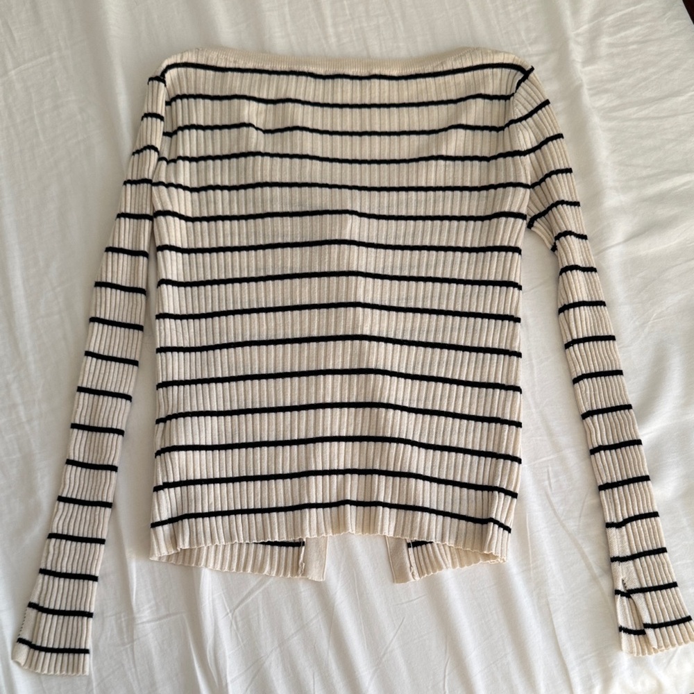 Zara Ribbed Cream and Black Striped Cardigan - Picture 4 of 4